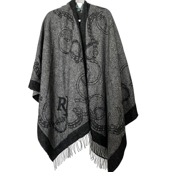 Lauren Ralph Lauren women's wool wrap poncho one size gray large